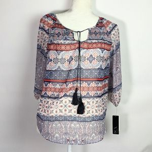 NWT BCX peasant boho top with tassel ties